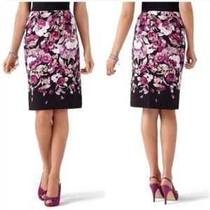White House Black Market WHBM Black & Pink Floral Knee Length Pencil Skirt 6